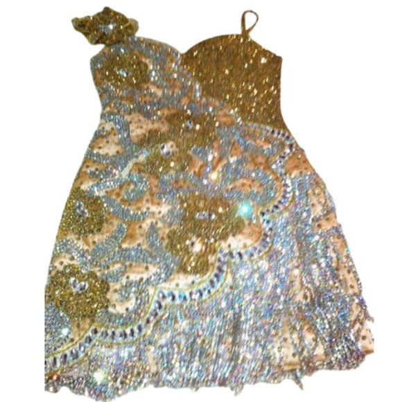 Luxury Couture Swarovski Crystals Runway Fringes Flowers Cocktail Glamour Dress - Picture 2 of 12